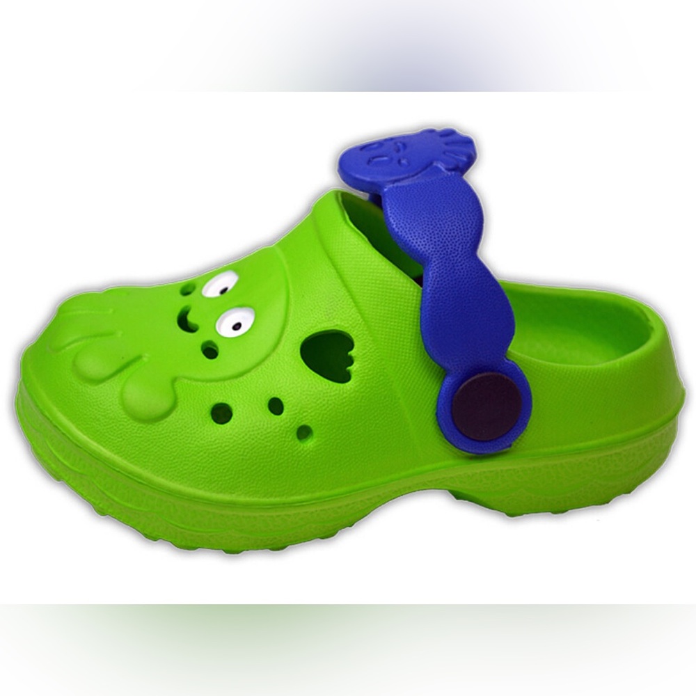 Bright Green Kids Octopus Clog Sandals with Blue Strap